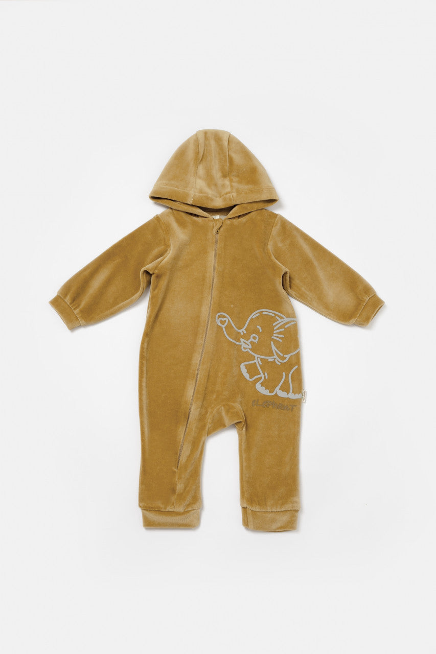 Salopeta Elefant cu maneca lunga si gluga din 80%bumbac organic si 20% poliester - , BabyCosy